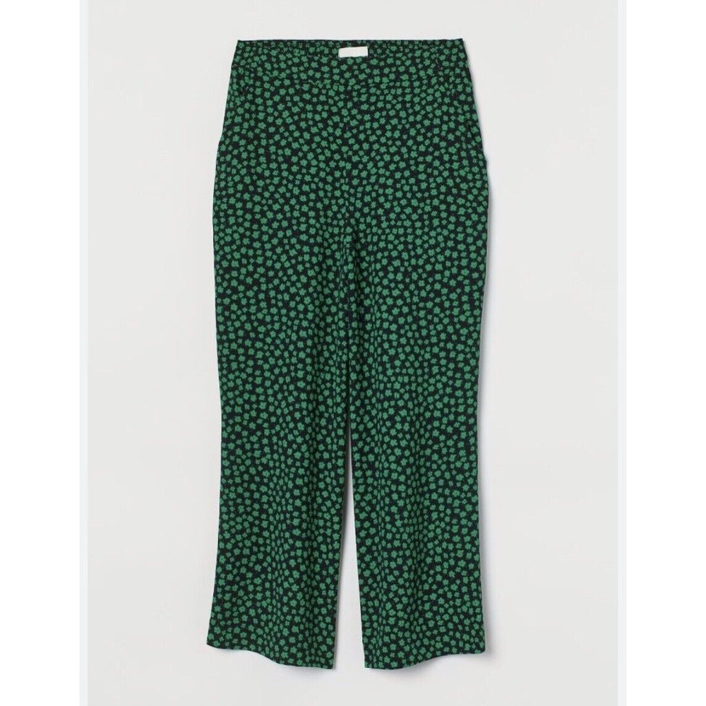 H&M Women Pants Casual leg cropped Green & Black Flo cord trousers - Picture 3 of 12